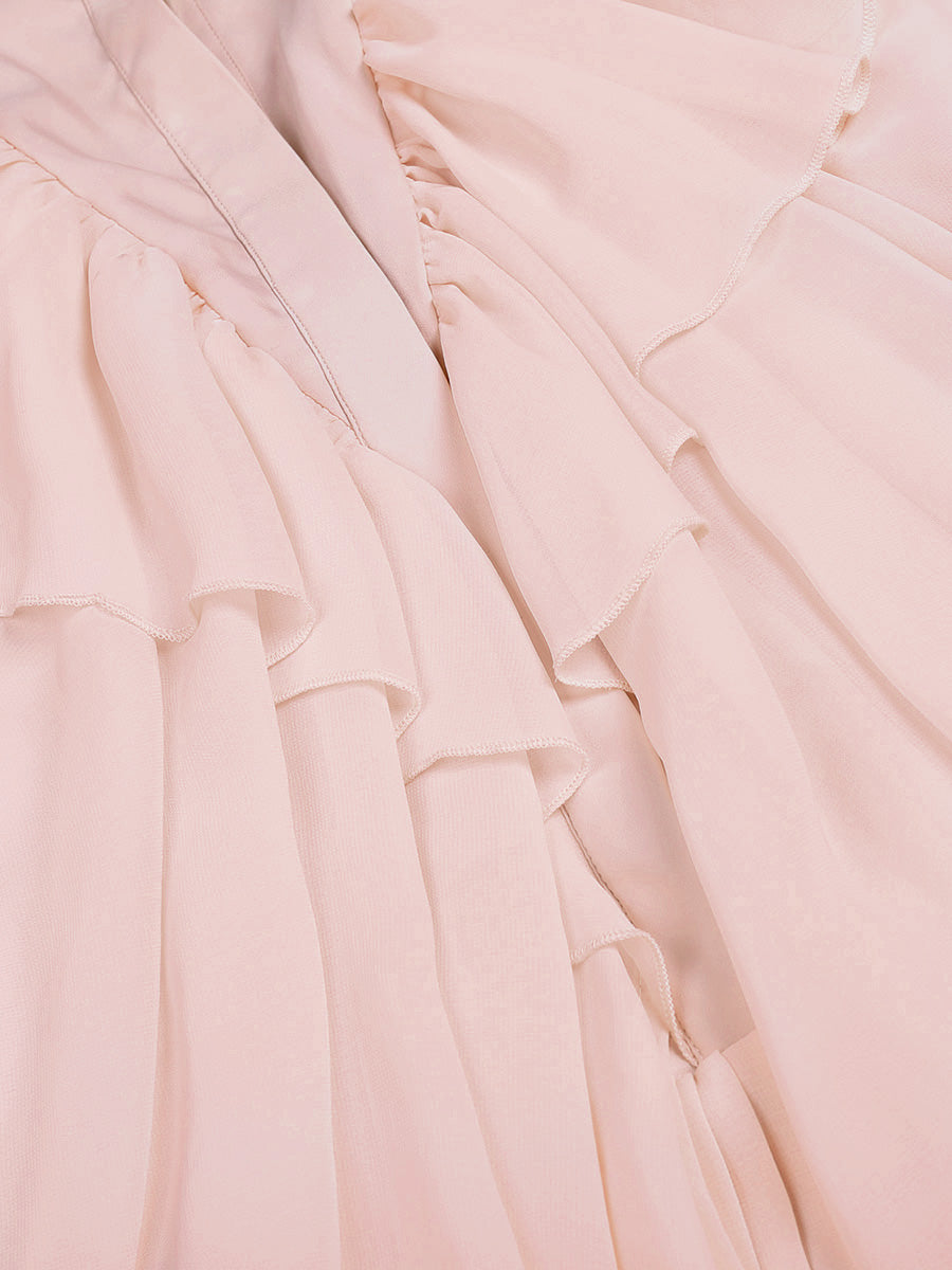 Pink chiffon elegant ruffled pleated dress
