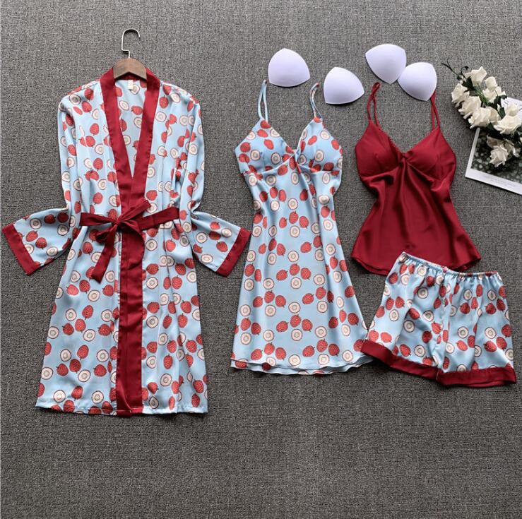 European and American style home service suit women's lace stitching suspender nightdress five-piece