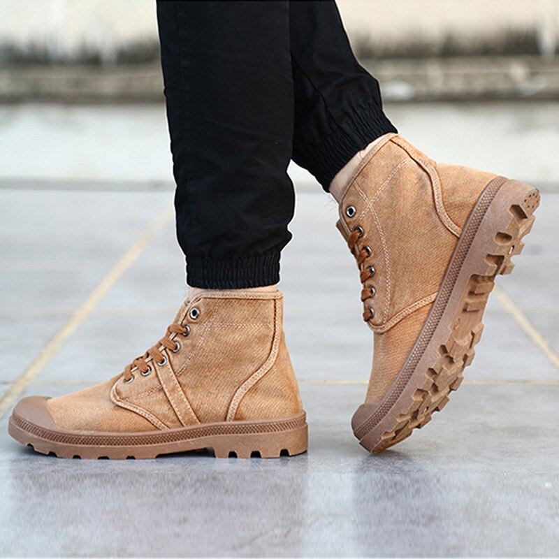 New canvas shoes mid-top men's shoes retro British casual high-top shoes men's hiking Martin boots old cloth shoes