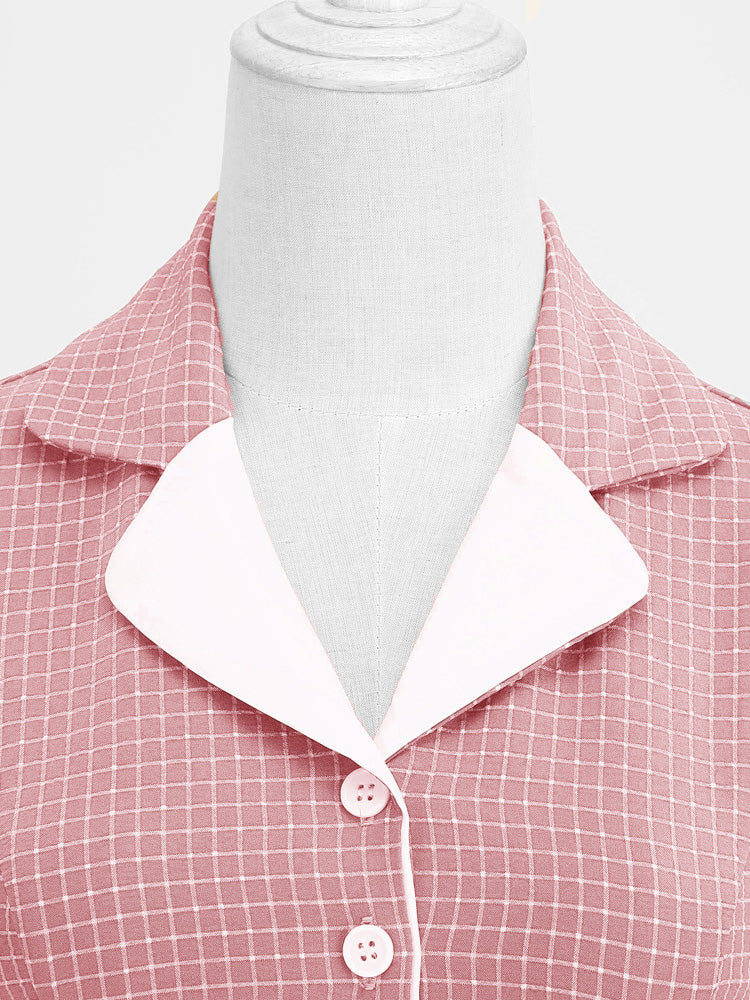 تنورة توفار ذات الياقة المدببة بإبزيم وحزام كلاسيكي منقوش متوسط ​​الطول للسيدات بأكمام قصيرة 50s فستان فيروزي