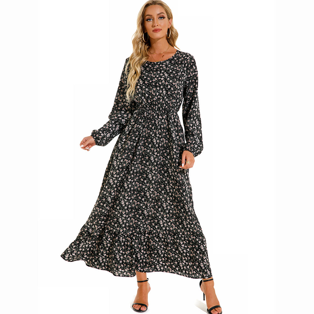 Sping Summer Bohemian Women Maxi Dress Casual Long Sleeve  Waist Beach Woman Chiffon Dresses Floral Vestidoes Mujer New
