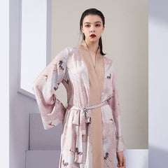 Spring and autumn new antique Hanfu pajamas ladies mid-length re-crane nightgown ice silk home service