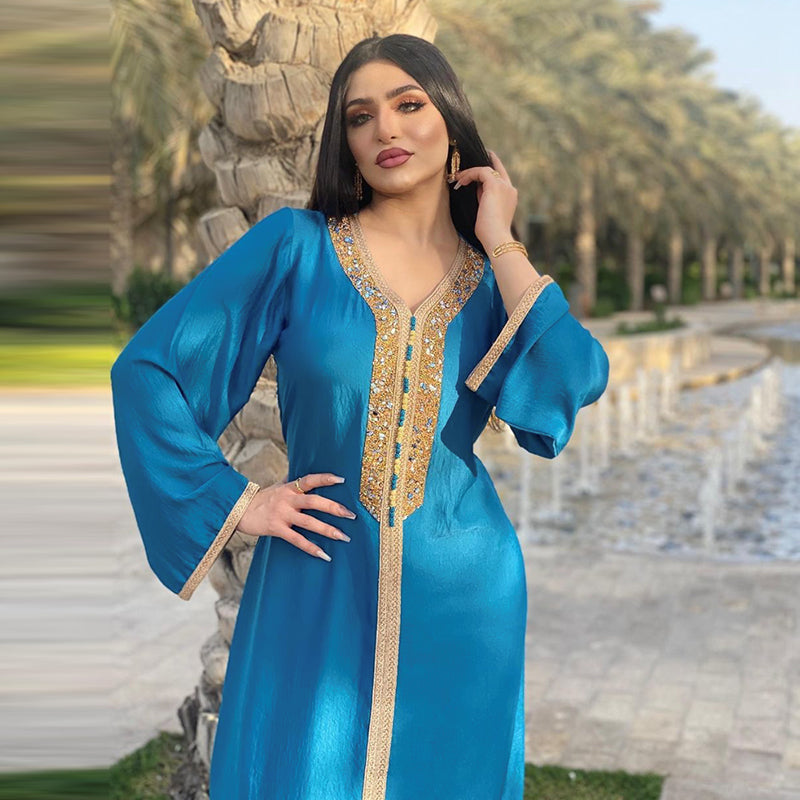 Moroccan kaftan Ramadan Eid Jalabiya Fashion Muslim Arabic  Abaya Dress Moroccan Kaftan Diamond Jalabiya Women Robe