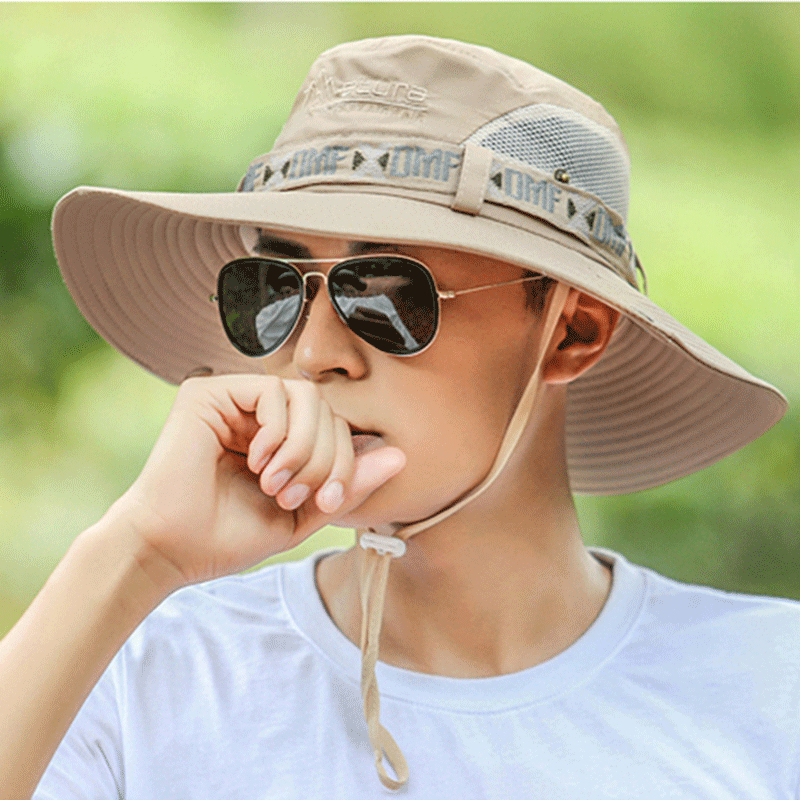 Summer Hats Men Sun Protector UV-proof Breathable Bucket Hat Large Wide Brim Fisherman cap Hiking Outdoor Fishing Beach Cap Breathable Sunscreen Hat