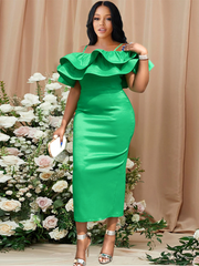 Women Rose Sexy Party Dress Ruffles Shiny Bodycon Sheath Spaghetti Strap Birthday Christmas Off Shoulder Prom Gown Celebrate New