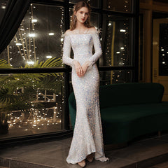 Sequined evening dress 2022 new popular annual meeting fishtail skirt light luxury niche high-end banquet temperament host