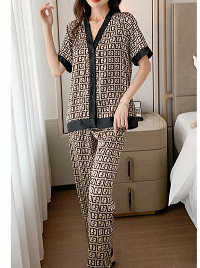 Pajamas women's short-sleeved trousers ice silk  - thin section net red style fashion outerwear silk spring suit