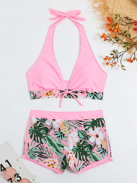 2023 Halter Bikini Set Short Swimsuit Women High Waist Swimwear Female Printed Bathers Swimming Bathing Swim Suit Beachwear