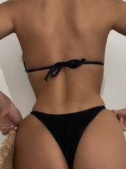 European and American spring and summer new bikini suit bikini women's pure black sexy swimming three-point two-piece set seaside beach vacation style
