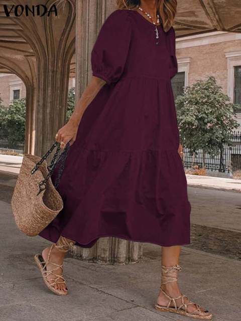 Summer Dresses Vintage Lantern Sleeves Mid Calf Dress Beach Boho Women Summer 2023 Casual Vest Oversized Robe