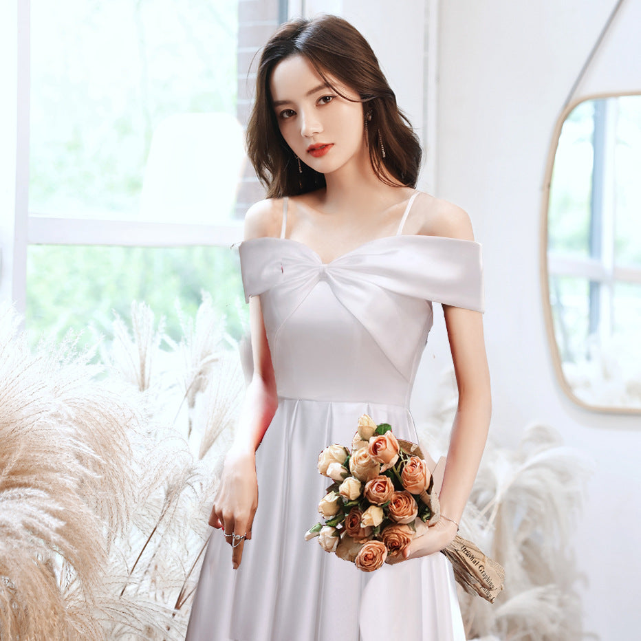 One-shoulder annual meeting evening dress female 2022 new temperament light luxury niche banquet design sense host bridesmaid dress