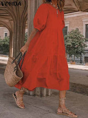 Summer Dresses Vintage Lantern Sleeves Mid Calf Dress Beach Boho Women Summer 2023 Casual Vest Oversized Robe