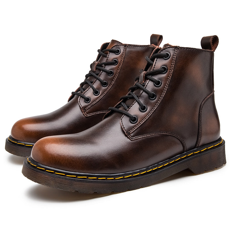 Pure black motorcycle Martin boots men's spring England Korean version of the trend of all-match high-top leather shoes men's shoes knight boots