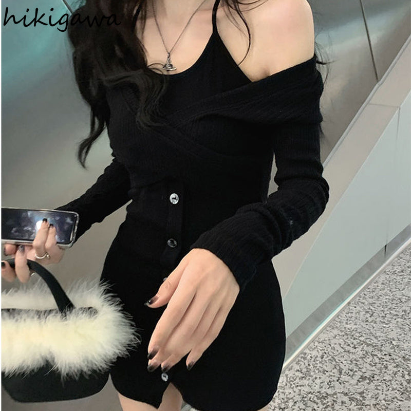 sexy woman dress chic fake two black robe 2023 vestidos slim waist bodycon mini dresses y2k clothes