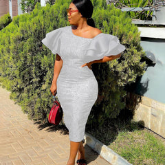 Off-the-shoulder temperament Tongle lace stitching high waist banquet dress skirt African dress