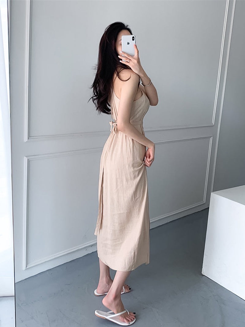 مثير الرسن فستان باكتاف مفتوحة المرأة خمر الدانتيل سبليت سليم ملاءات القطن ماكسي فستان كاجوال عطلة الشاطئ بوهو نمط الملابس