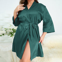 Large size pajamas for women in summer European and American women's bathrobe sexy morning gown home service can be worn outside ice silk nightgown