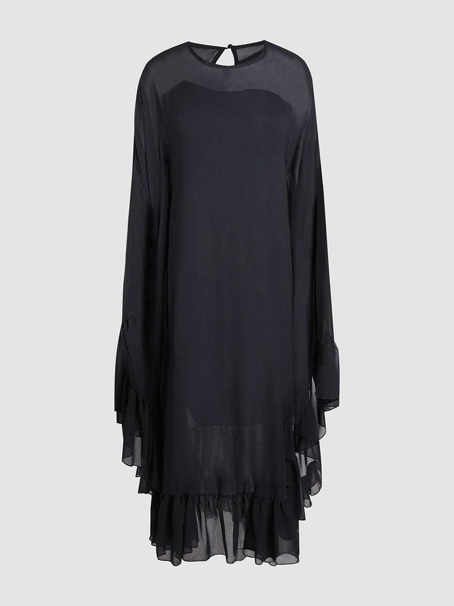 Black Sheer Elegant Chiffon Skirt Ruffled Dress