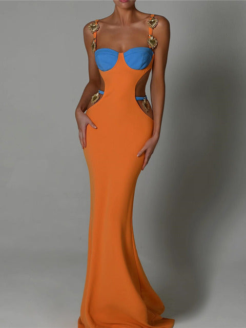 Mozision Elegant Patchwork Hollow Out Maxi Dress For Women Robe Fashion New Sleeveless Backless Bodycon Party Long Dress Vestido