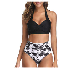Bikini European and American high waist printed halter strap swimsuit women's split swimsuit swimsuit slimming bikini