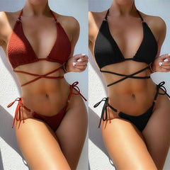 Outer single swimsuit 2021 bikini solid color sexy bikini ladies split swimsuit triangle bikini