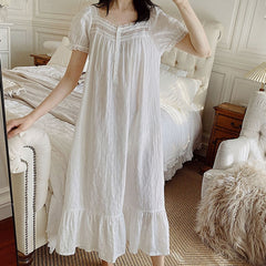 Sleepwear Women  Cotton Peignoir White Short Sleeve Victorian Long Night Dress Romantic Vintage Nightgowns Homewear