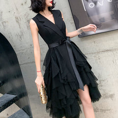 Ladies Sleeveless Short V-neck Fashion Party Evening Dress