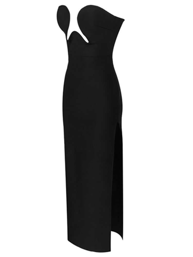 Women Winter Sexy Strapless Backless Slit Black Maxi Long Bodycon Bandage Dress 2022 Elegant Evening Club Dress Tank Top