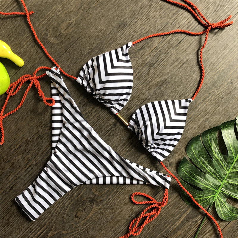 New swimwear plaid print split swimsuit female European and American sexy bikini BIKINI