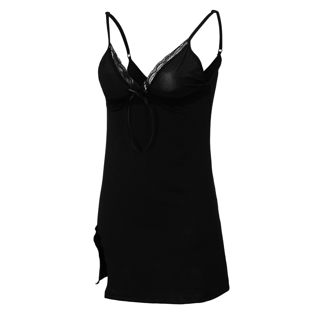 Sexy Lingerie Women Nightdress Lace Mini Dress Deep V Neck Nightgown Bow Sleepwear Strap Sling Summer Sleepwear Robe Femme