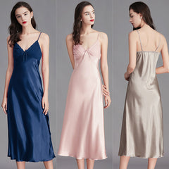 Yaoting large size suspender pajamas lady Xia ice silk nightdress sexy long home clothes sq311