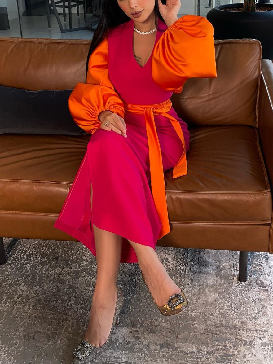 Fuchsia and Orange One-Shoulder Dress
