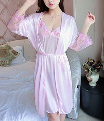 New product ladies pajamas sexy  silk suspender nightdress + nightgown two-piece home service