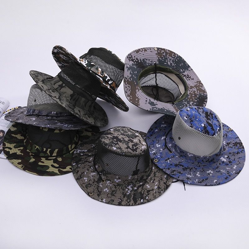 Fishing Hat Men's Summer Outdoor Hiking Bucket Hat Camouflage Big Brim Sun Hat Sunscreen Breathable Mountaineering Hat Fisherman Cap Panama