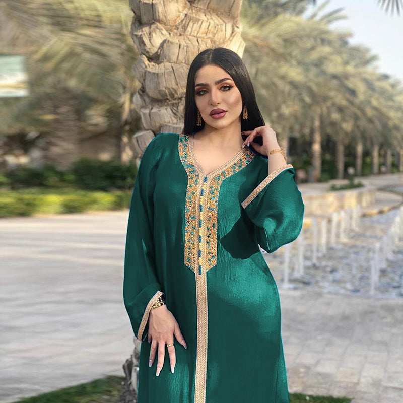 Moroccan kaftan Ramadan Eid Jalabiya Fashion Muslim Arabic  Abaya Dress Moroccan Kaftan Diamond Jalabiya Women Robe