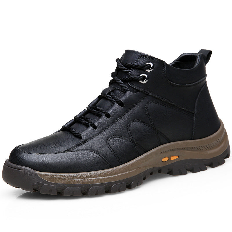 Winter New Round Toe Men's Shoes Snow Boots High Top Plush Warm Rubber Casual Shoes Men's Hiking Shoes Martin Boots