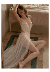 Women's sexy lingerie erotic mesh perspective hot jumpsuit lace-up veil nightdress femme slutty skirt adult  clothes see though