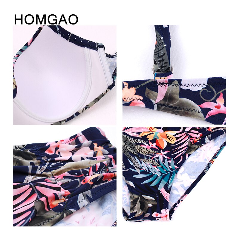 HOMGAO Vintage Print Bikinis Women's Swimsuit 2022 New Push Up Swimwear Sexy  Waist Two Piece Bathing Suit L-4XL Female Set