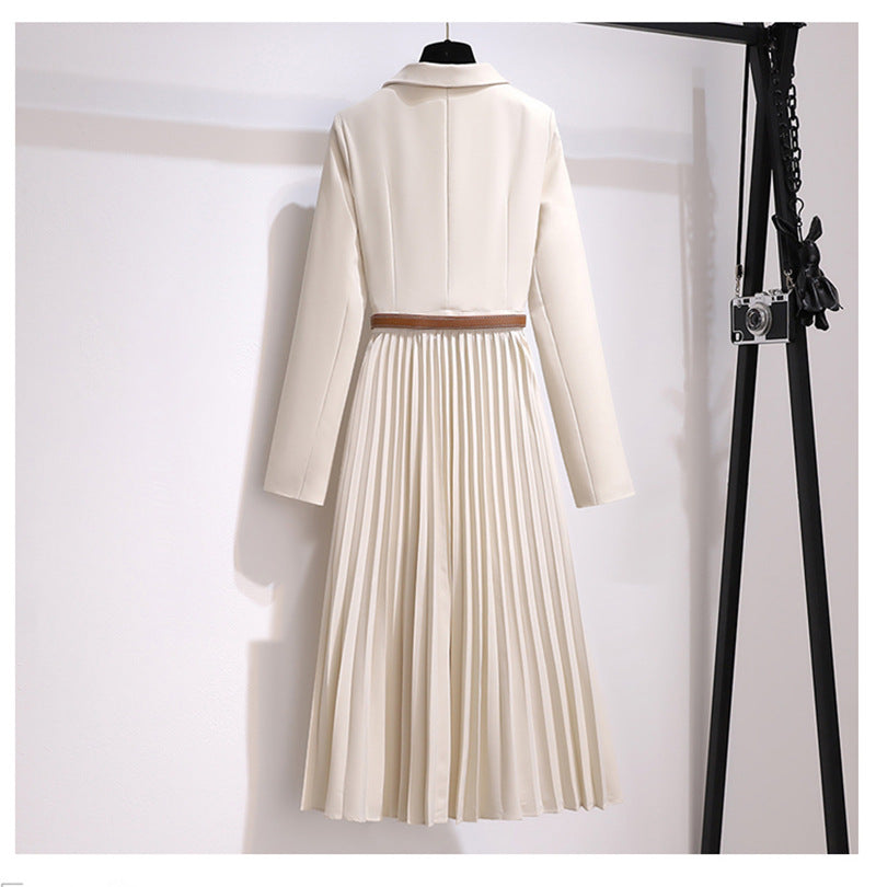 Temperament Dress 2023 Spring and Autumn New Suit Jacket Waist  Stitching Pleated Skirt OL Commuter Skirt