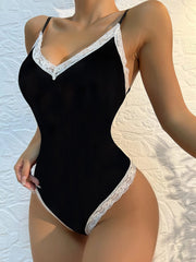 Lace lingerie deep v loungewear set