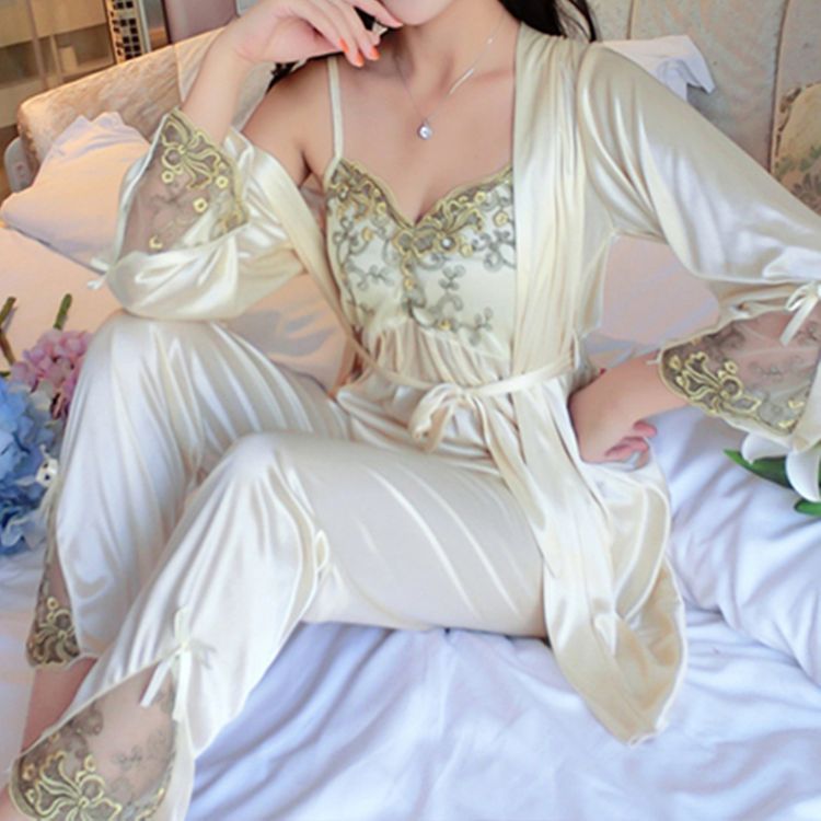 New product ladies pajamas sexy  silk suspender nightdress + nightgown two-piece home service