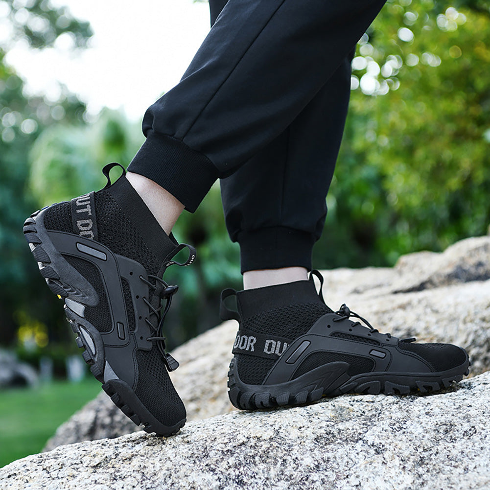 Men's hiking shoes flying woven high-top large size river tracing shoes Men's summer hiking shoes women's outdoor amphibious shoes breathable fashion