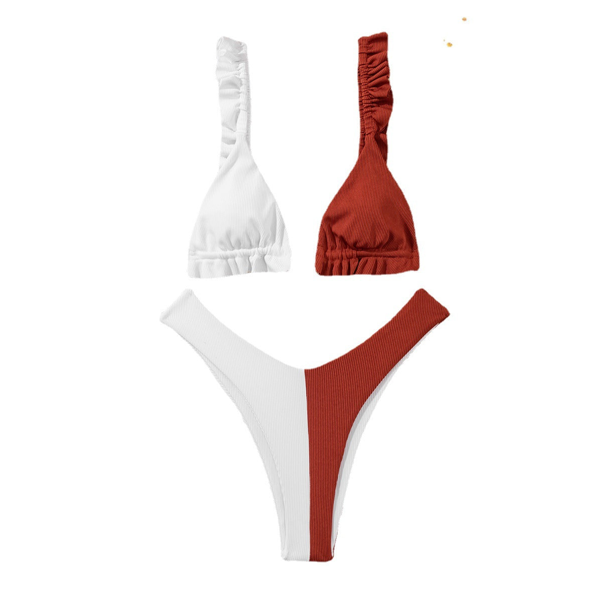 European and American hot style contrast bandage double-sided bikini ladies cute flashing high-cut swimsuit swimwear