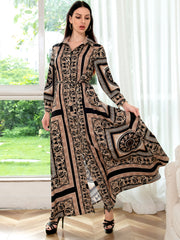 Southeast Asian Ethnic Print Shirt Dress for Women Autumn 2021 Middle East European and American Arabic Oman Muslim Clothing New