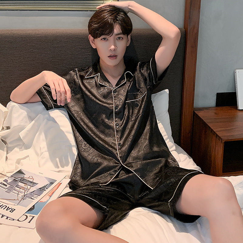 Pajamas men's summer short sleeved ice silk thin men's  silk home clothing set
