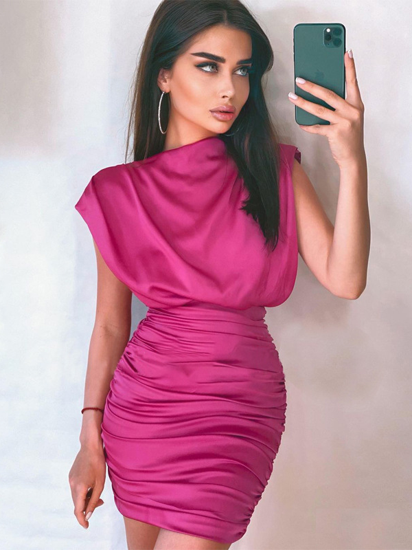 Satin Women's Sleeve Mini Dress Ruffle Bodycon Sleeveless Hollow Out Sexy Elegant Party Dress Autumn Winter