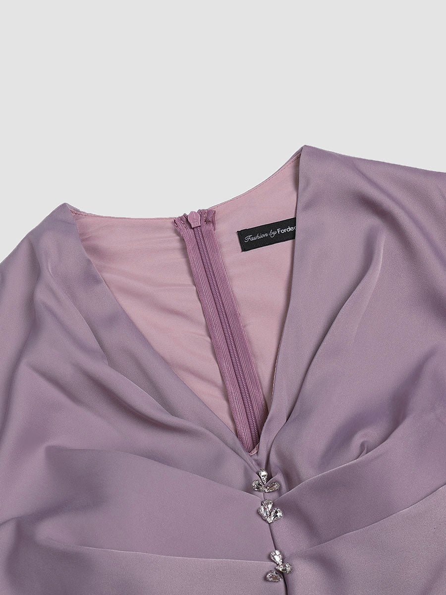 Elegant sheath wrap satin dress