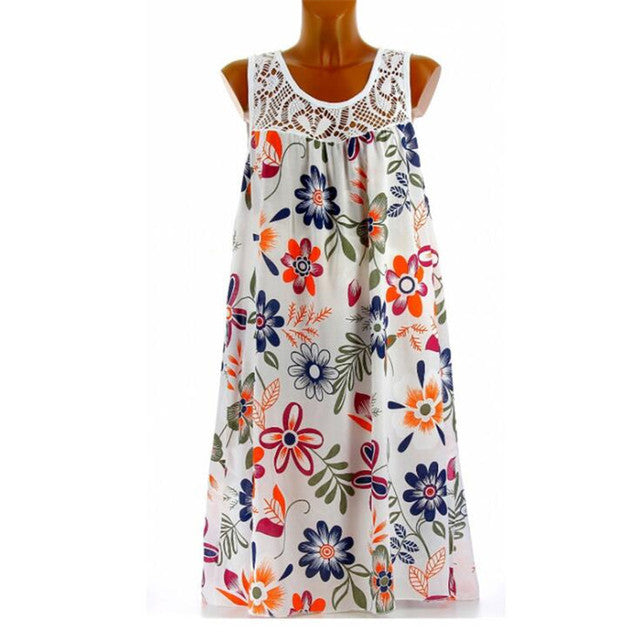 2023 Women Summer Dresses Boho Style Printed Beach Dress Loose Mini Party Dress Tank Top