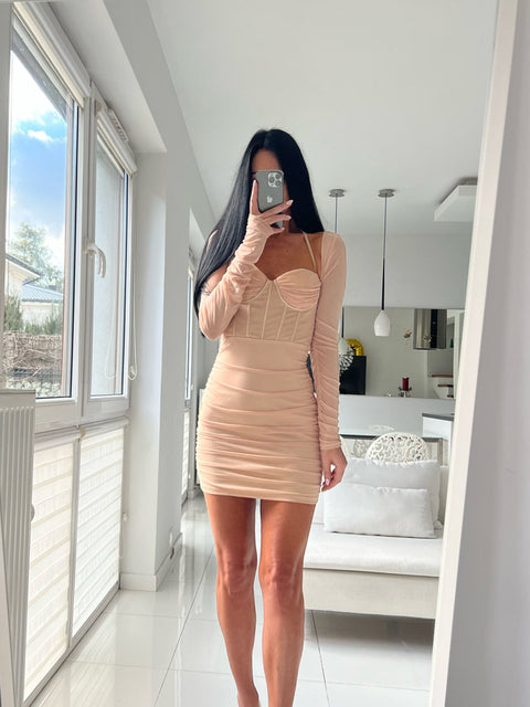 Long Sleeve Bodycon Dress Halter Boning Corset Dress Sexy Mesh Late Club Party Dress Mini Autumn Dress Women 2022