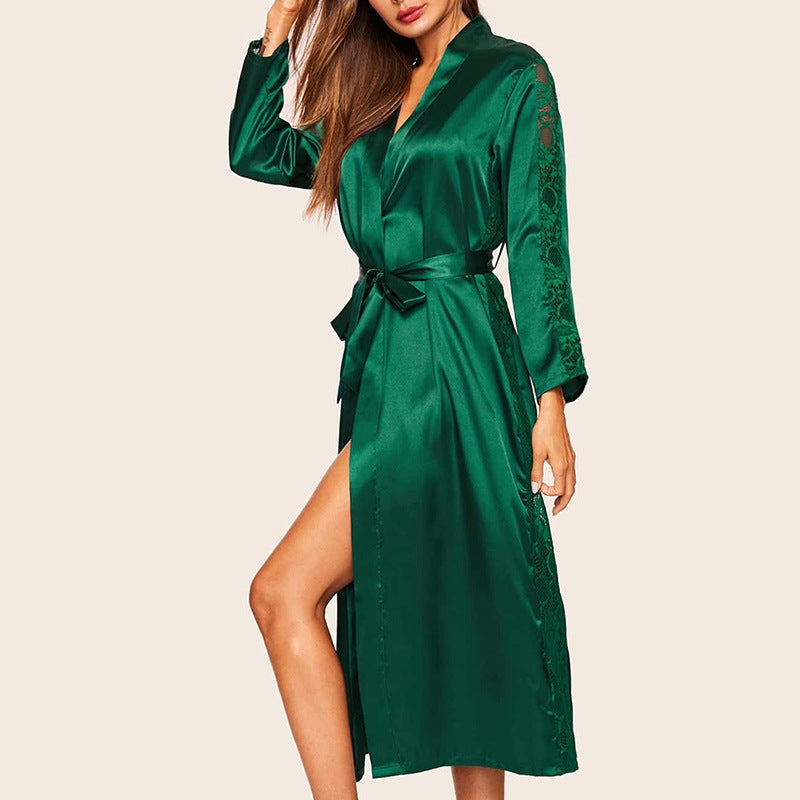 بيجامة من الحرير الجليدي للنساء، ثوب نوم صيفي للربيع والصيف، خدمة منزلية جديدة للسيدات، رداء حمام للربيع والخريف 